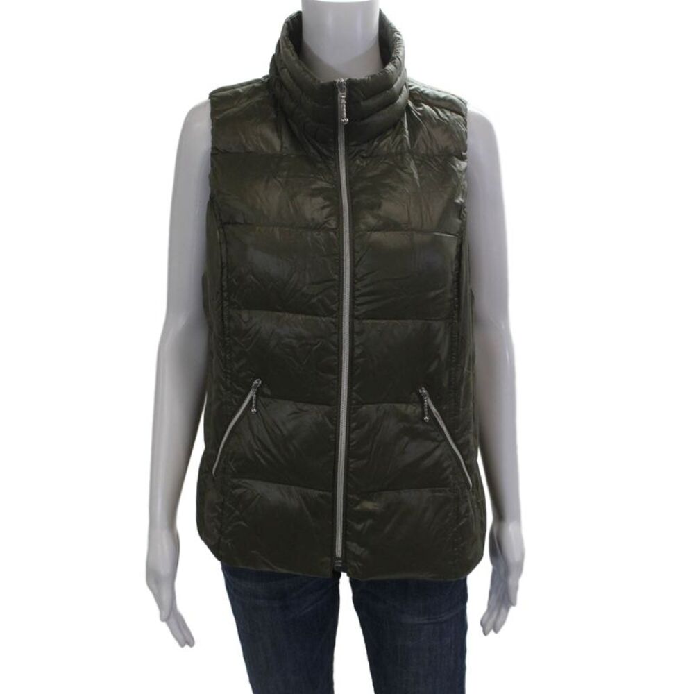 Coatology New York Womens Puffer Quilted Vest Green Zip Nylon Size L